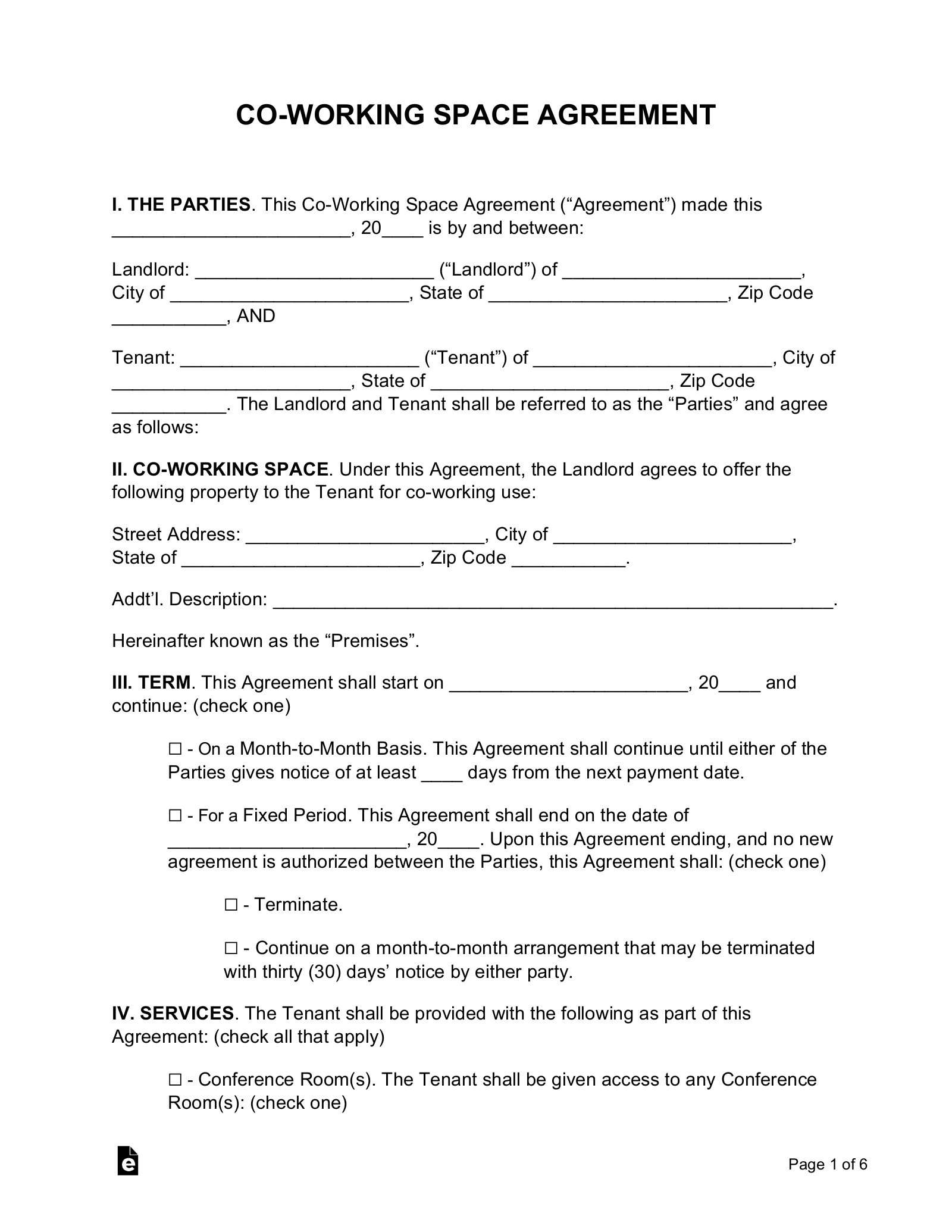 office space sharing agreement template